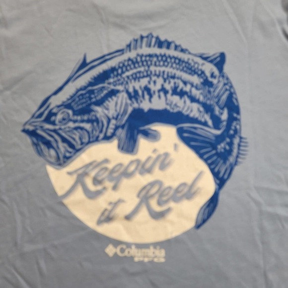 Columbia Performance Fishing Gear Keeping It‎ Reel T-shirt Lt Blue - Picture 3 of 4
